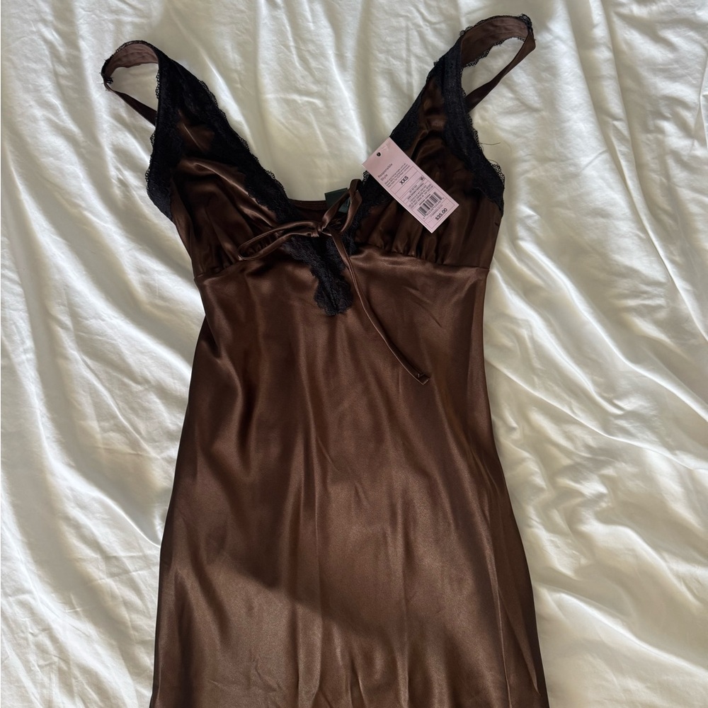 Wild Fable Brown Satin dress with Black Lace